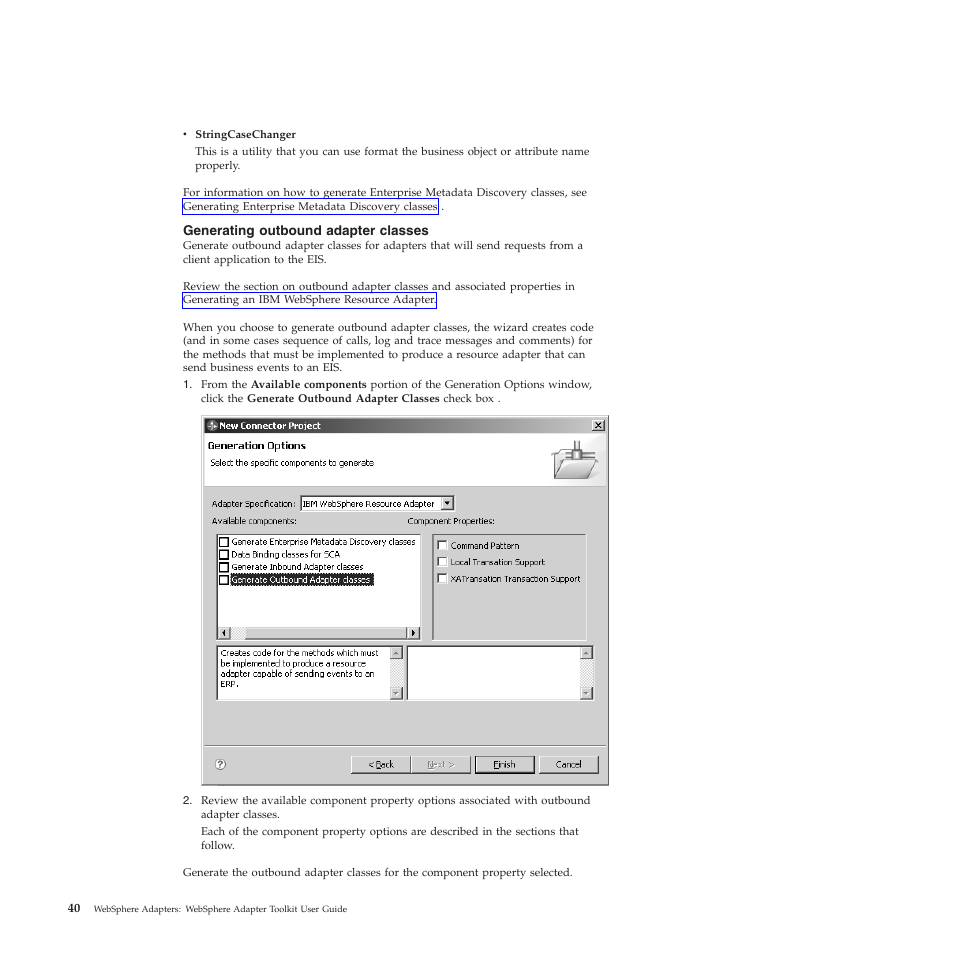 Generating outbound adapter classes | IBM WebSphere Adapters User Manual | Page 46 / 226