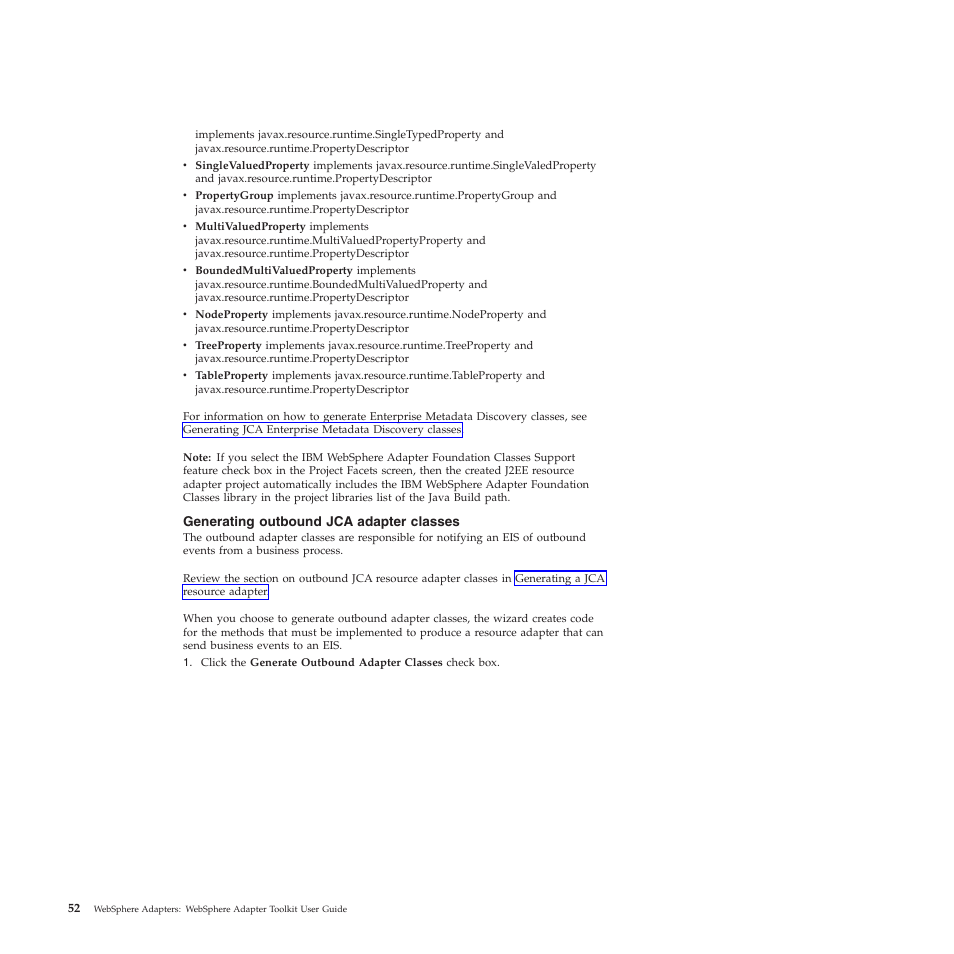 Generating outbound jca adapter classes | IBM WebSphere Adapters User Manual | Page 58 / 226