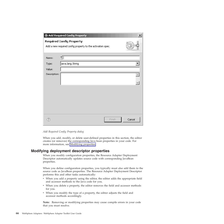 Modifying deployment descriptor properties | IBM WebSphere Adapters User Manual | Page 72 / 226