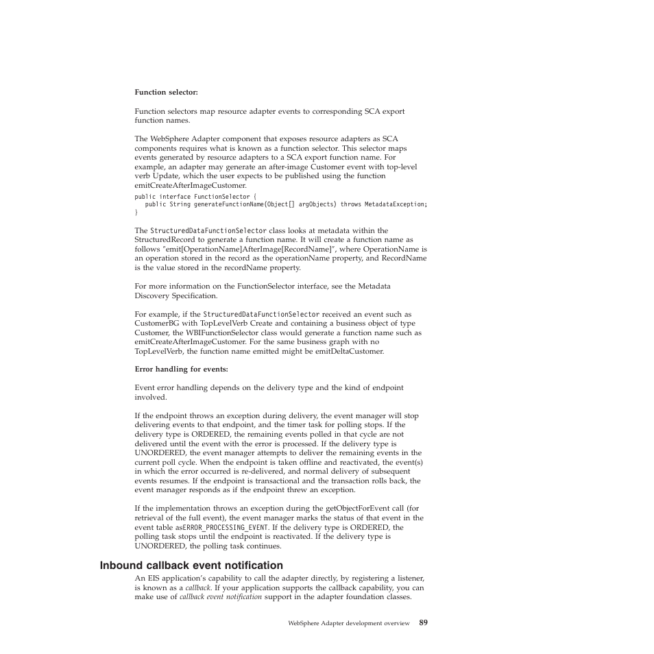 Inbound callback event notification | IBM WebSphere Adapters User Manual | Page 95 / 226