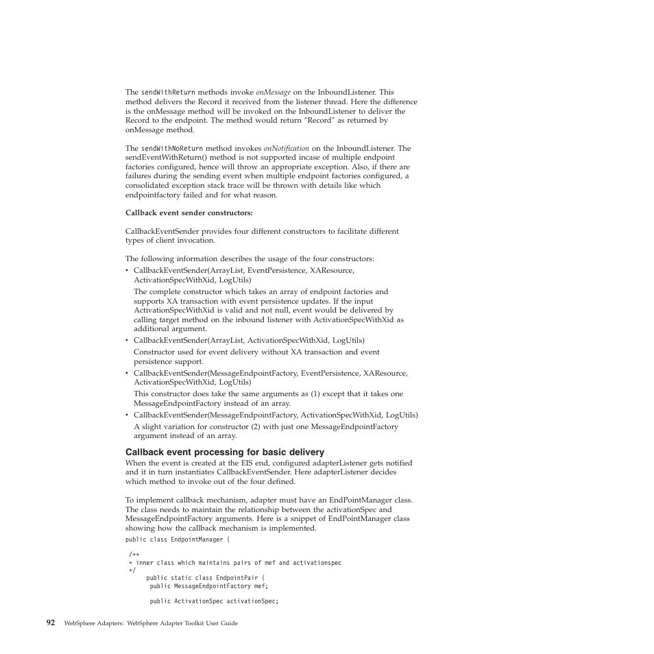 Callback event processing for basic delivery | IBM WebSphere Adapters User Manual | Page 98 / 226