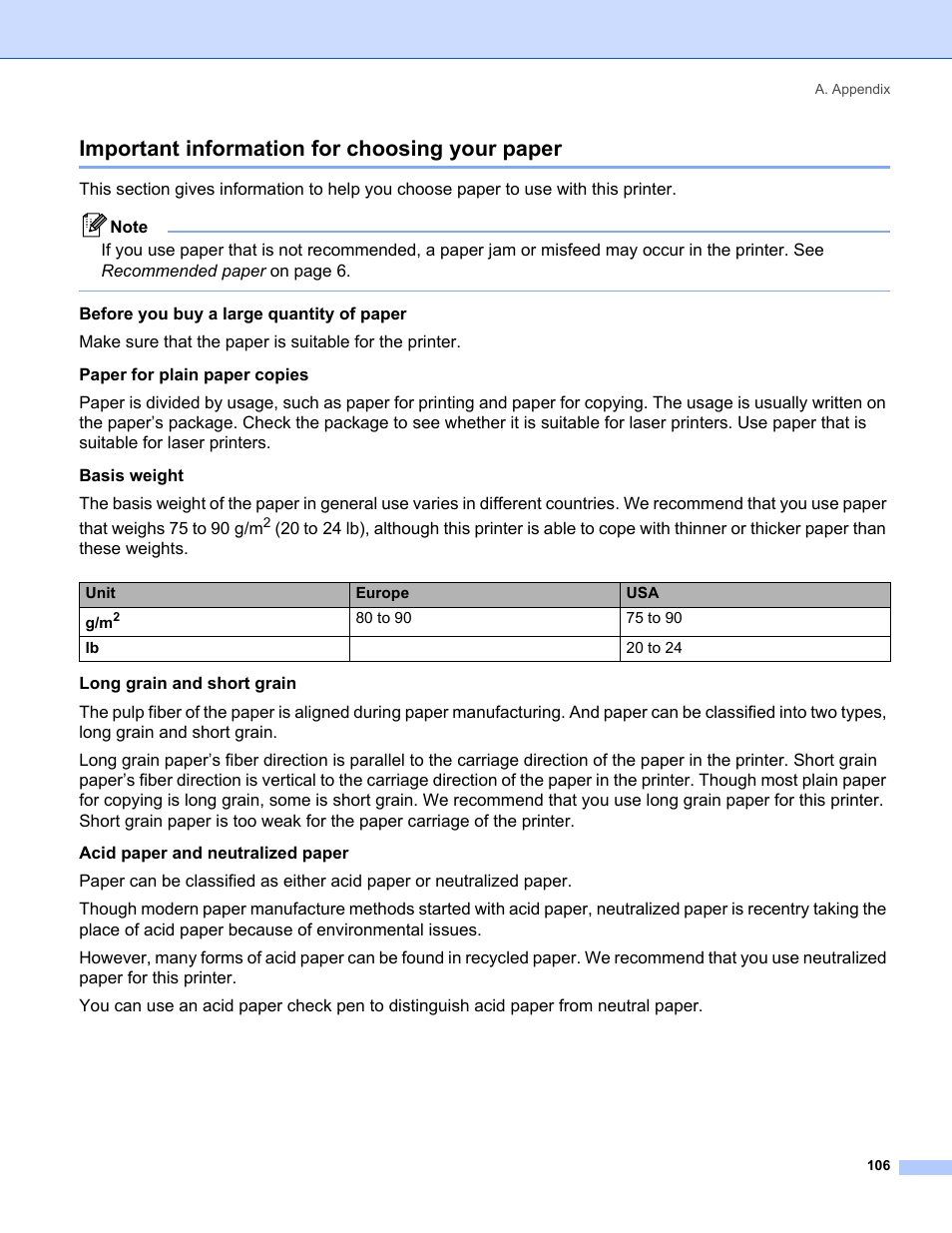 Important information for choosing your paper | IBM HL-5250DN User Manual | Page 114 / 139