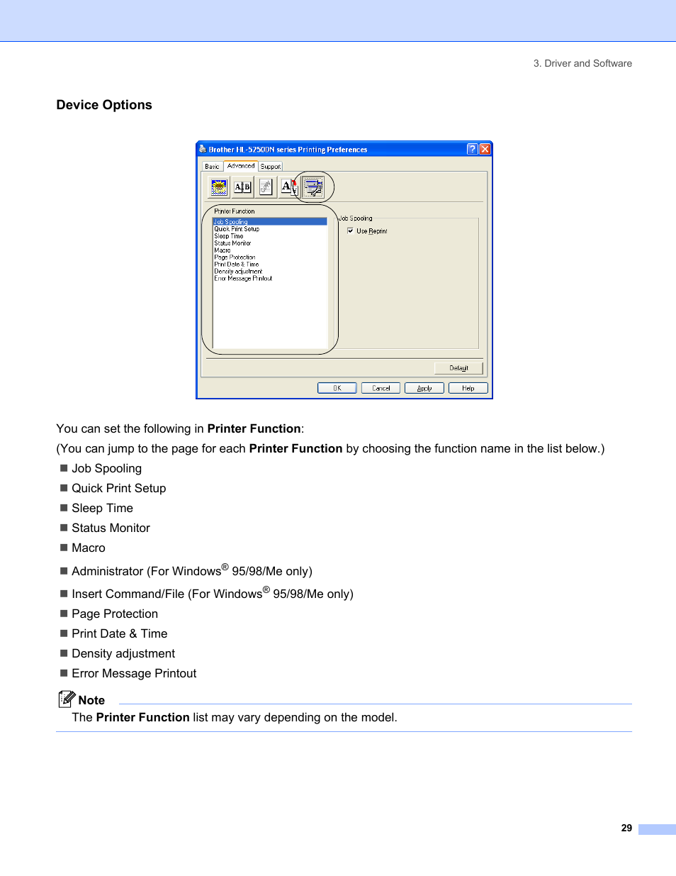 Device options | IBM HL-5250DN User Manual | Page 37 / 139