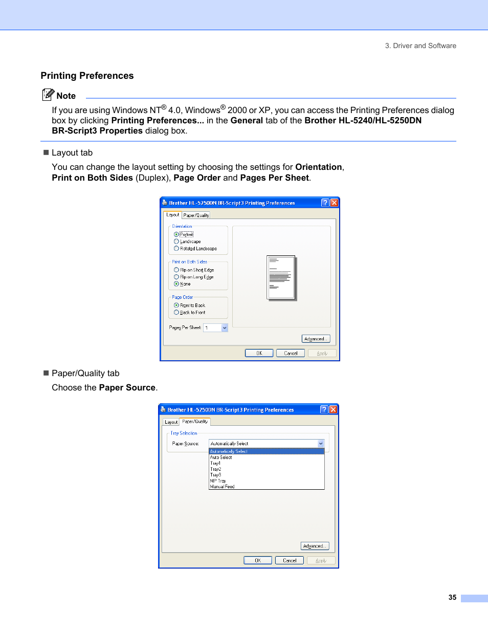 Printing preferences | IBM HL-5250DN User Manual | Page 43 / 139