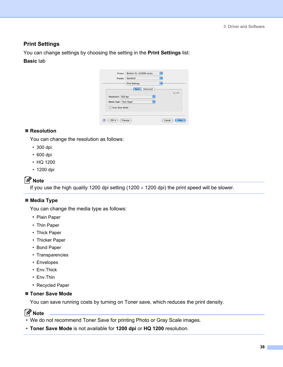 Print settings | IBM HL-5250DN User Manual | Page 46 / 139