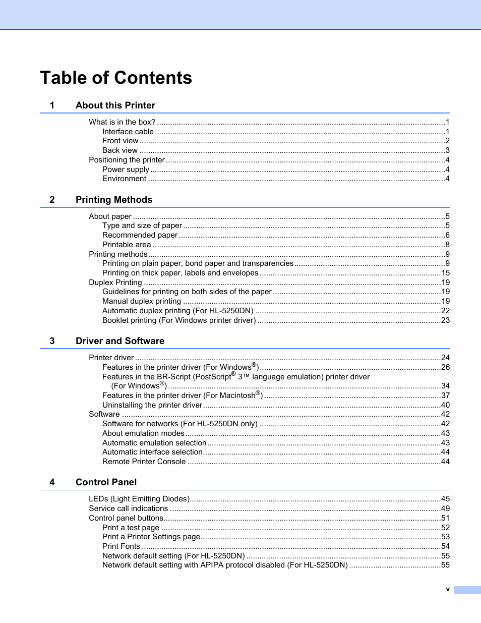 IBM HL-5250DN User Manual | Page 6 / 139