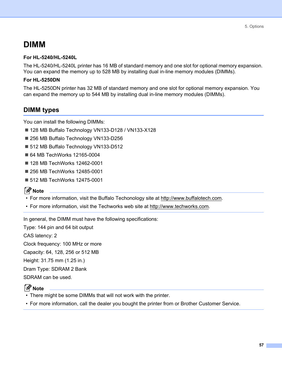 Dimm, Dimm types | IBM HL-5250DN User Manual | Page 65 / 139