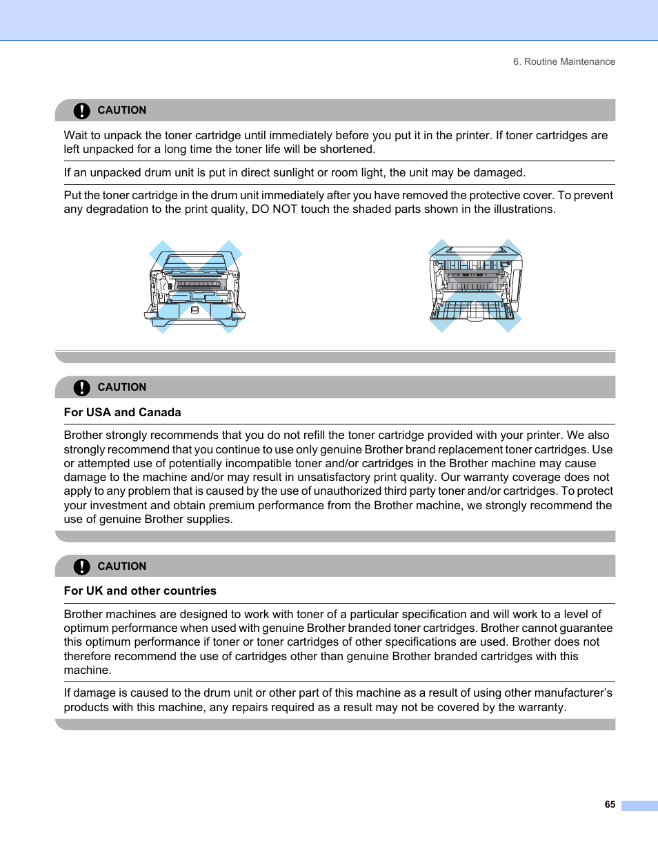 For usa and canada, For uk and other countries, Caution | Routine maintenance 65 | IBM HL-5250DN User Manual | Page 73 / 139