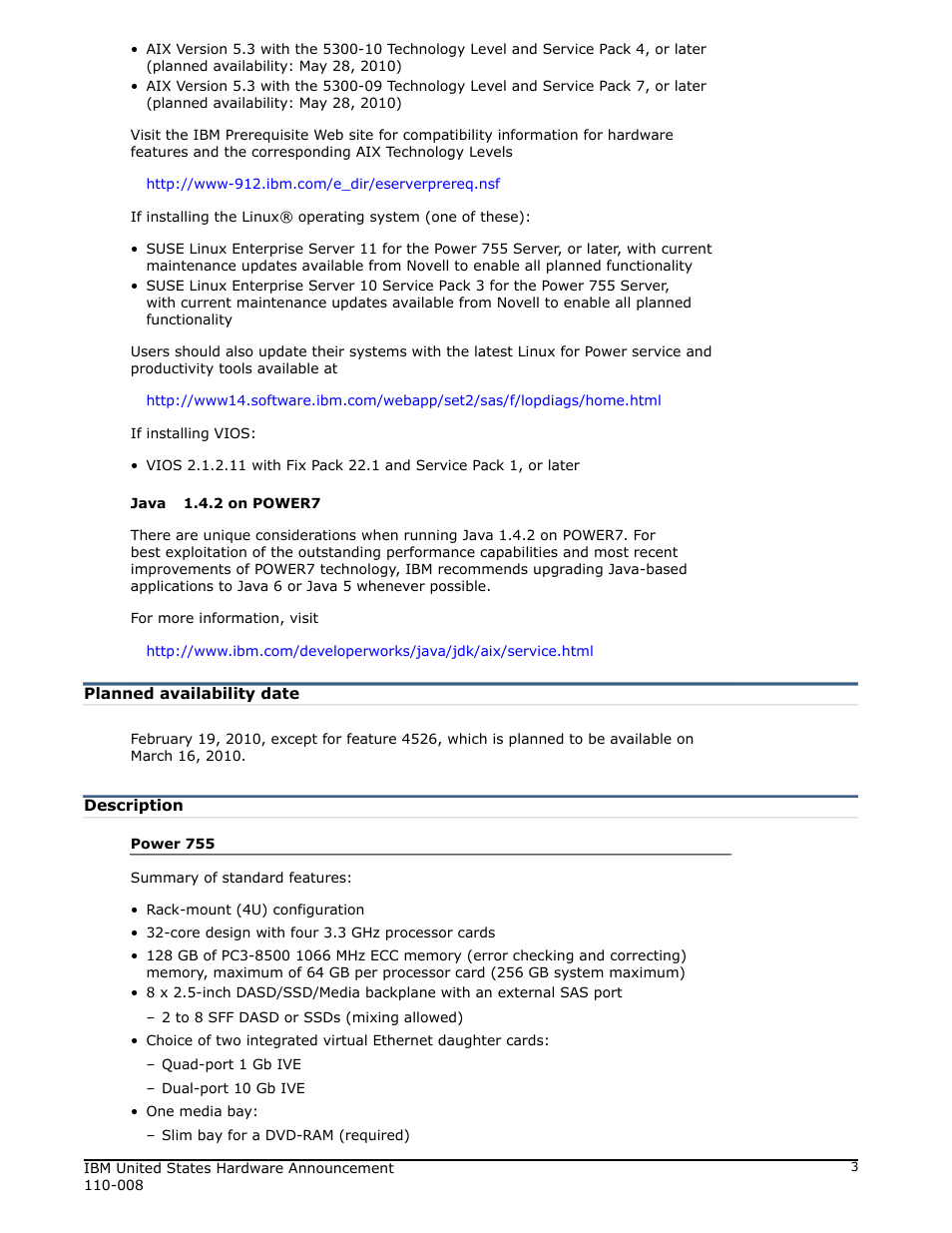 Planned availability date, Description | IBM 755 User Manual | Page 3 / 47