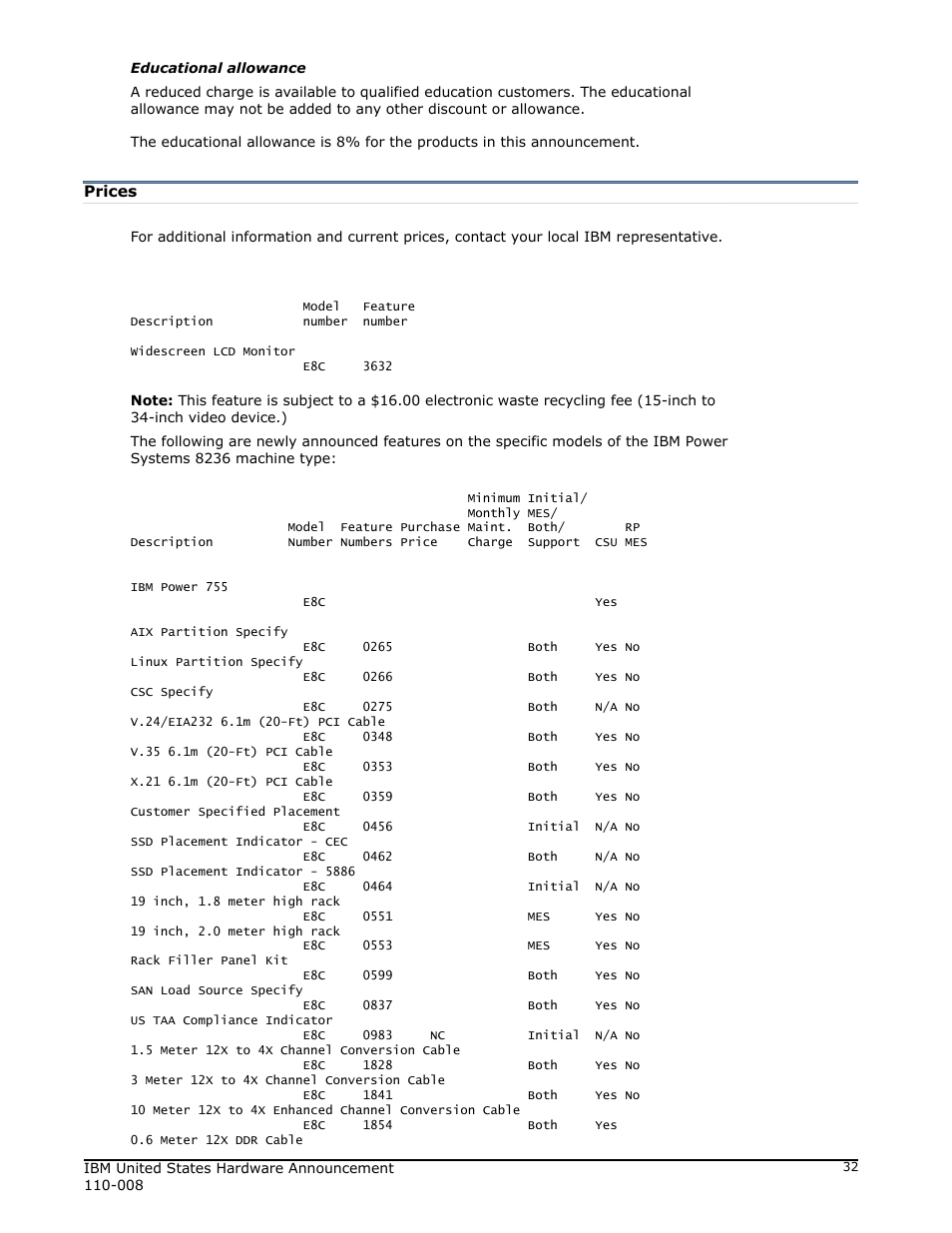 Prices | IBM 755 User Manual | Page 32 / 47