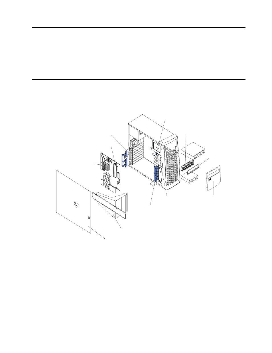 Installing options, Expanded view of the xseries 200, System and pci extender board | System and pci extender board options connectors | IBM x Series 200 User Manual | Page 43 / 152