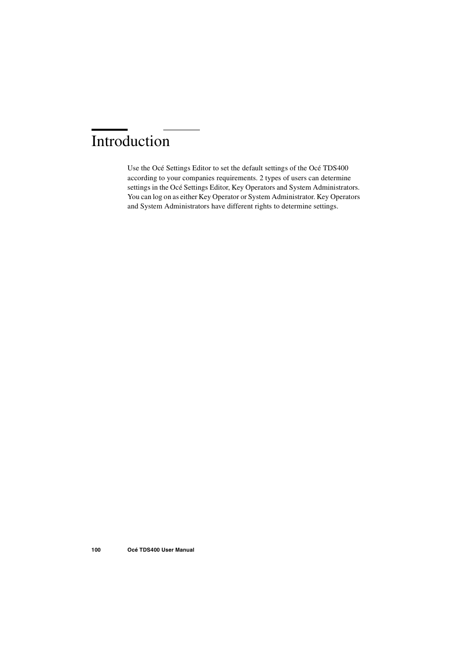 Introduction, Introduction 100 | IBM Oce TDS400 User Manual | Page 100 / 239