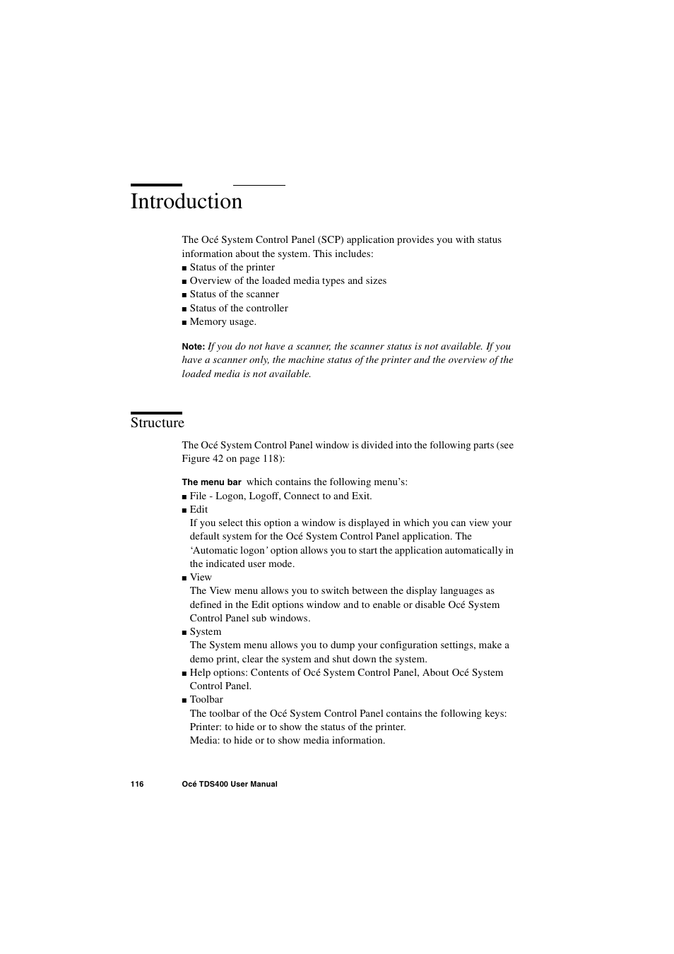 Introduction, Structure, Introduction 116 | Structure 116 | IBM Oce TDS400 User Manual | Page 116 / 239