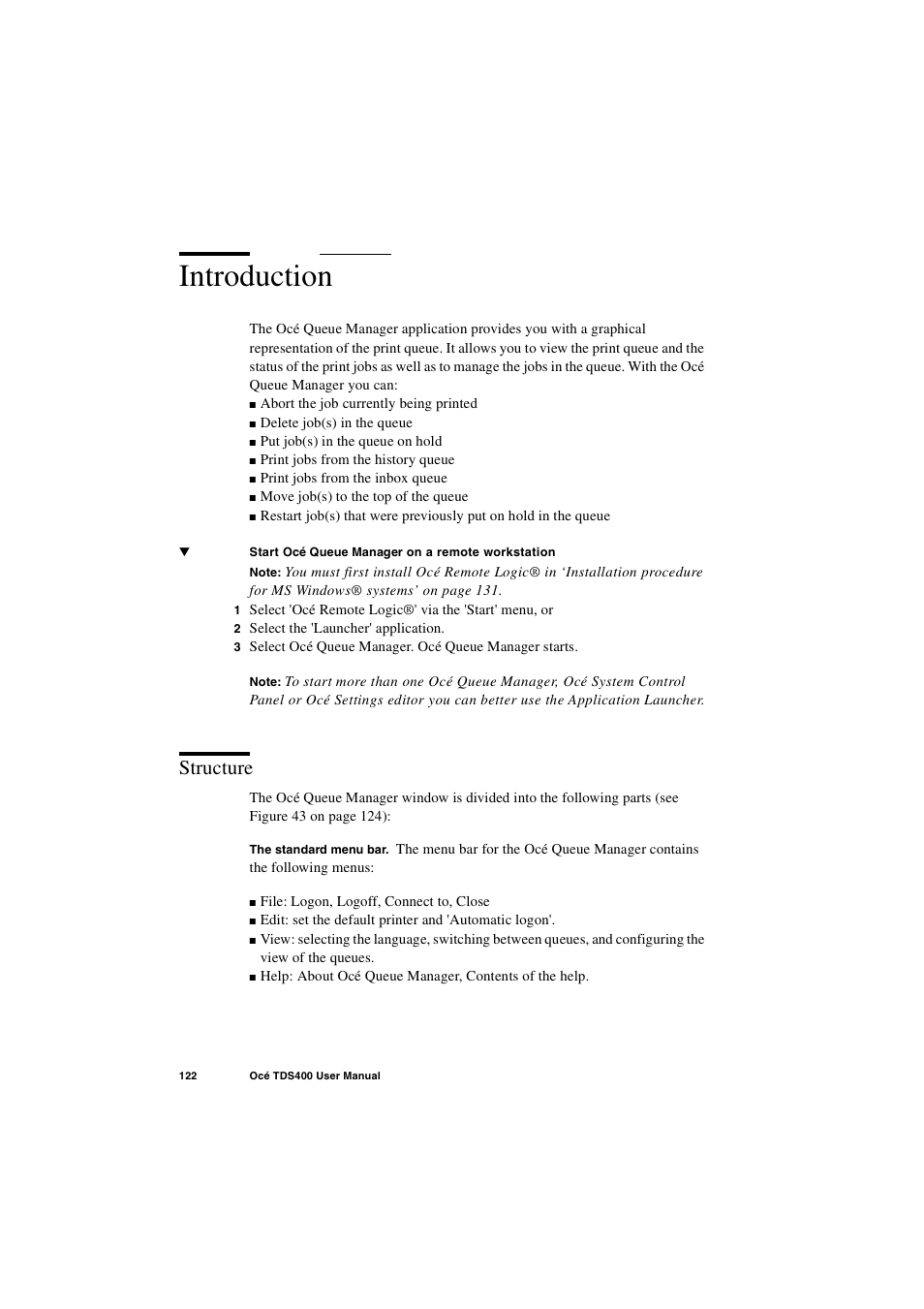 Introduction, Structure, Introduction 122 | Structure 122 | IBM Oce TDS400 User Manual | Page 122 / 239