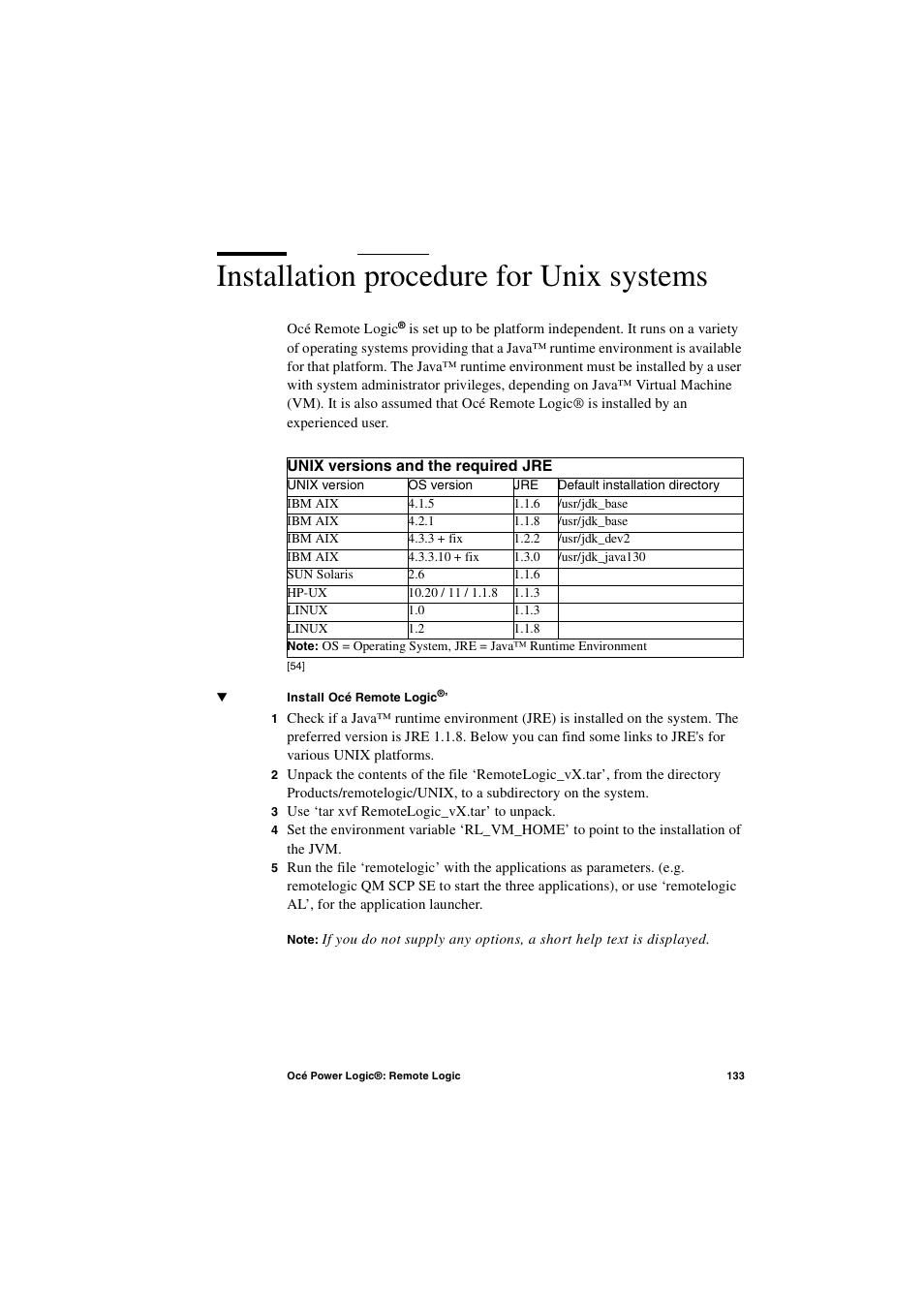 Installation procedure for unix systems, Installation procedure for unix systems 133 | IBM Oce TDS400 User Manual | Page 133 / 239