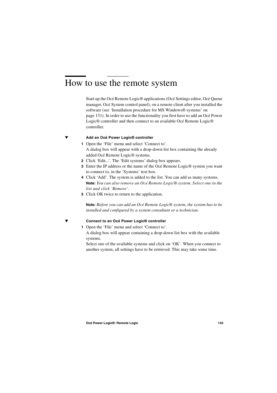 How to use the remote system, How to use the remote system 143 | IBM Oce TDS400 User Manual | Page 143 / 239