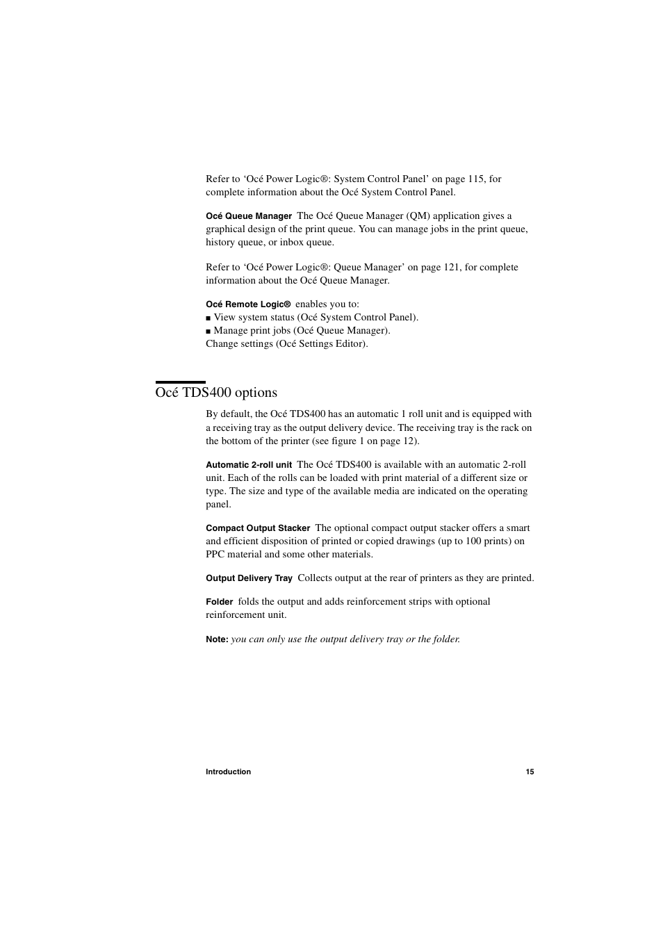 Océ tds400 options, Océ tds400 options 15 | IBM Oce TDS400 User Manual | Page 15 / 239