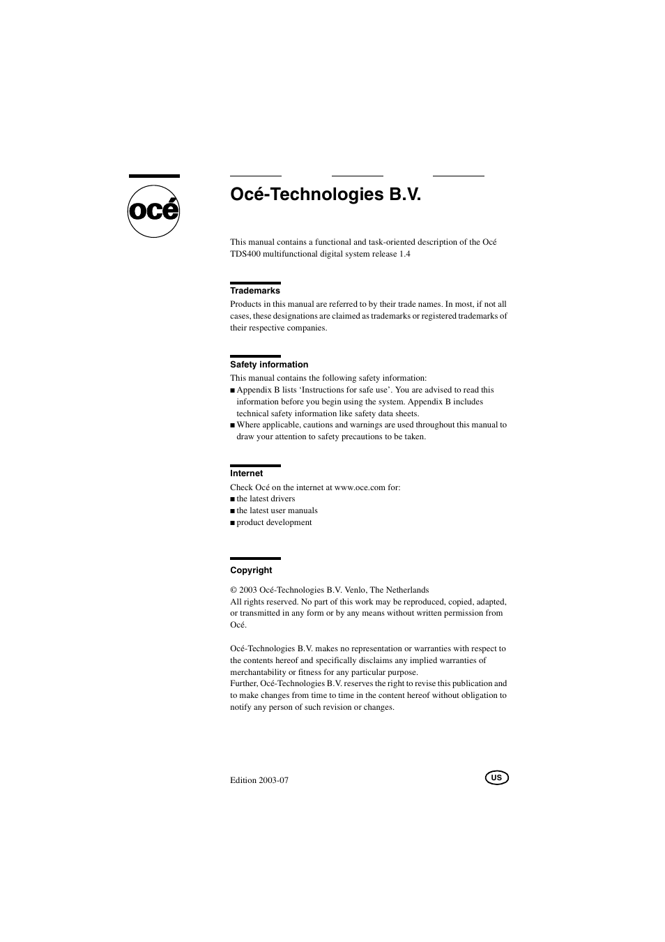 Océ-technologies b.v | IBM Oce TDS400 User Manual | Page 2 / 239