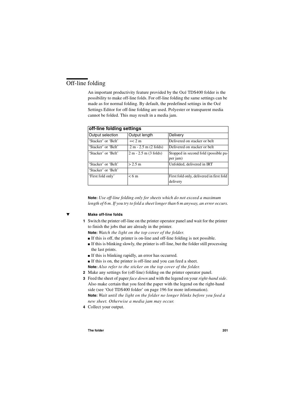 Off-line folding, Off-line folding 201 | IBM Oce TDS400 User Manual | Page 201 / 239