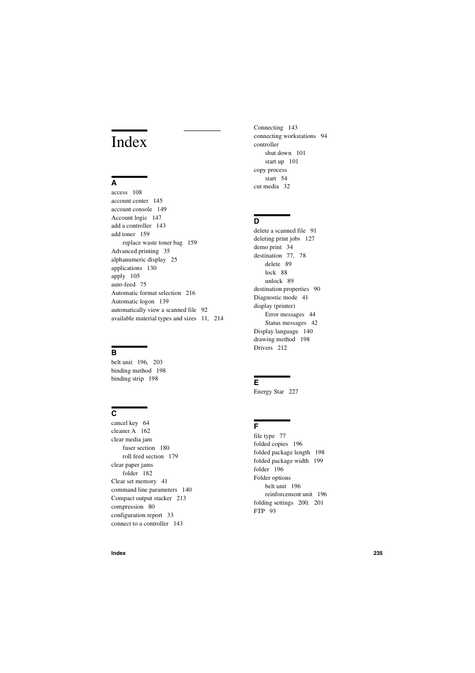 Index, Index 235 | IBM Oce TDS400 User Manual | Page 235 / 239