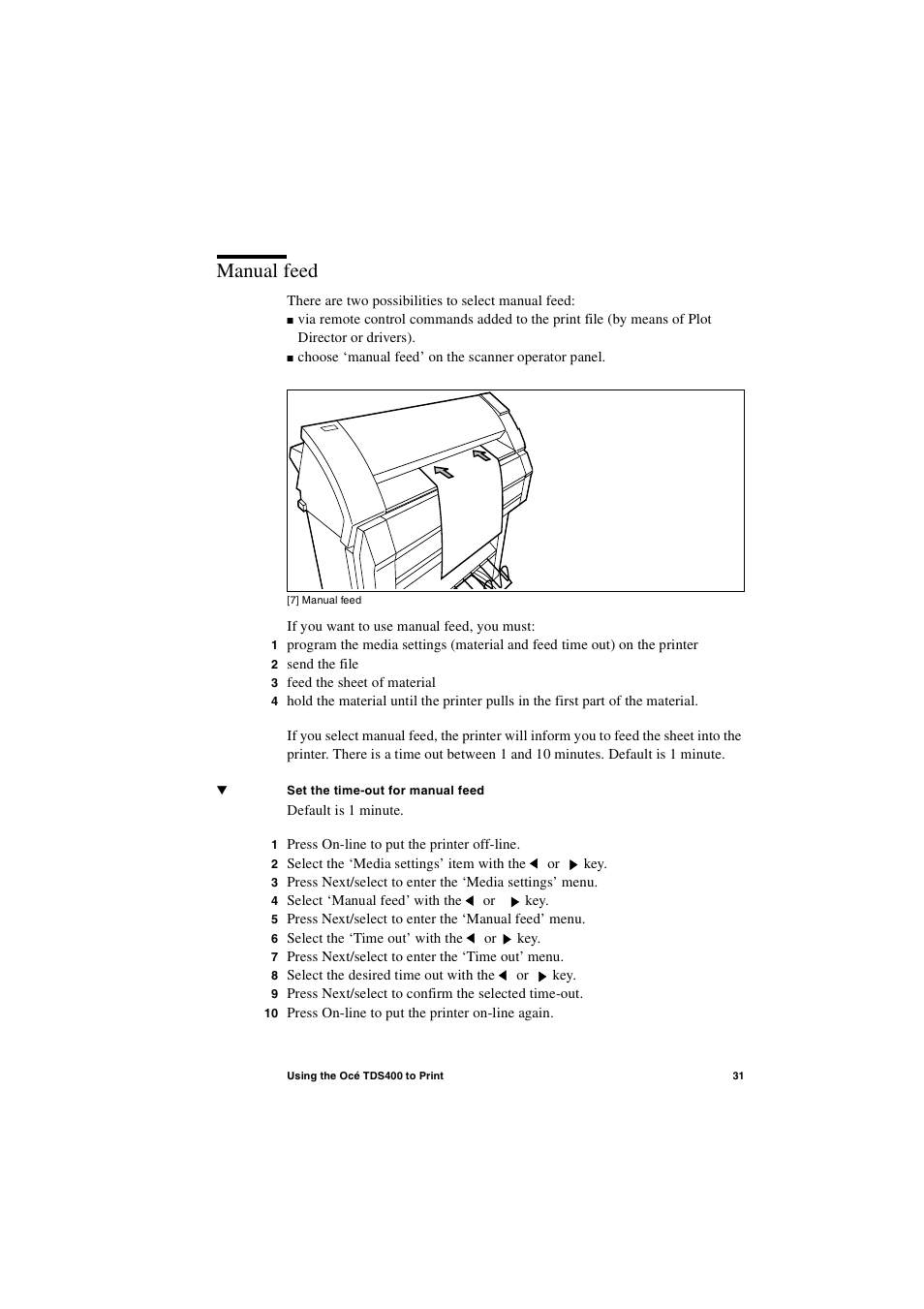 Manual feed, Manual feed 31 | IBM Oce TDS400 User Manual | Page 31 / 239