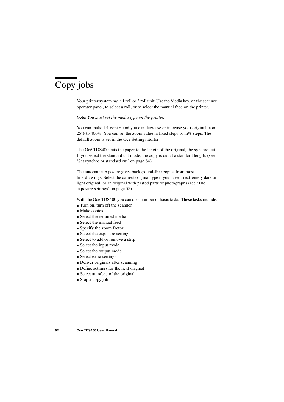 Copy jobs, Copy jobs 52 | IBM Oce TDS400 User Manual | Page 52 / 239