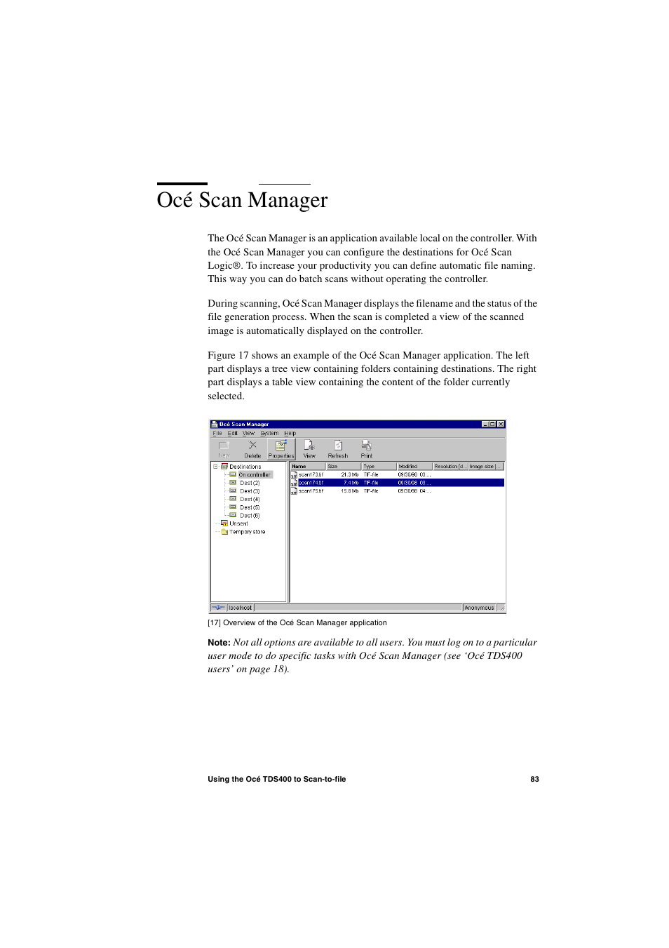 Océ scan manager, Océ scan manager 83 | IBM Oce TDS400 User Manual | Page 83 / 239