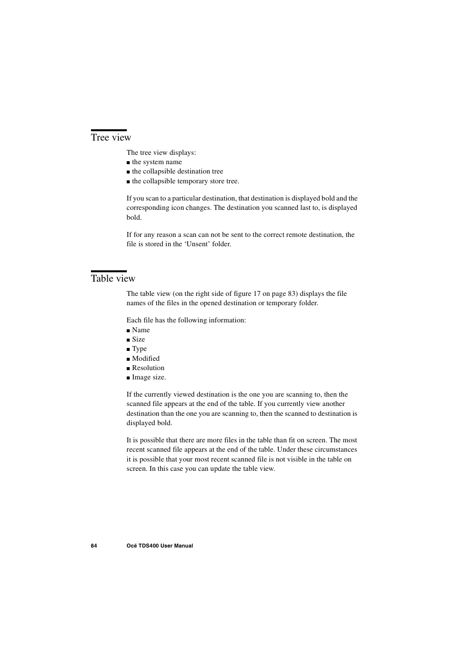 Tree view, Table view, Tree view 84 table view 84 | IBM Oce TDS400 User Manual | Page 84 / 239