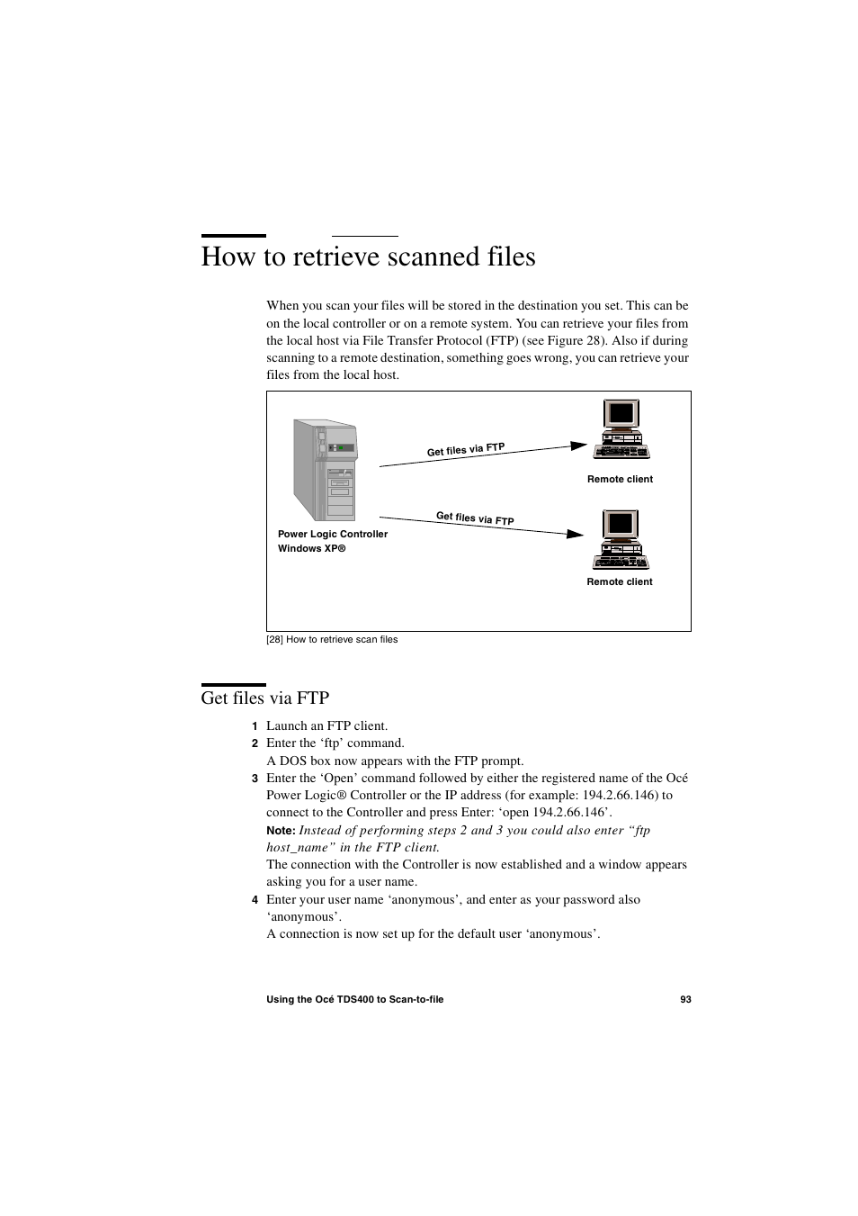 How to retrieve scanned files, Get files via ftp, How to retrieve scanned files 93 | Get files via ftp 93 | IBM Oce TDS400 User Manual | Page 93 / 239