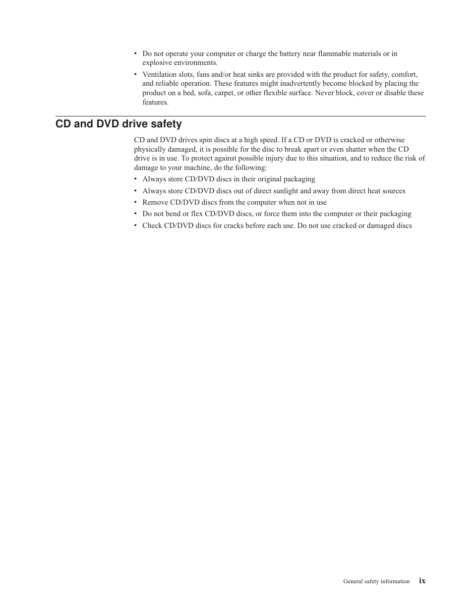 Cd and dvd drive safety, Drive, Safety | IBM E400 User Manual | Page 11 / 74