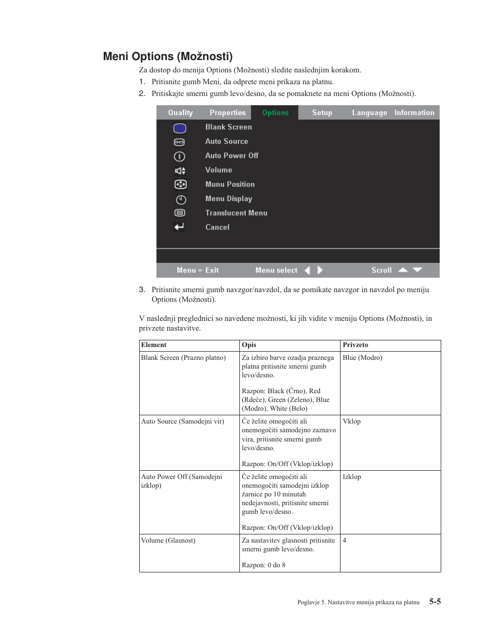 Meni options (možnosti), Meni, Options | Možnosti) | IBM E400 User Manual | Page 35 / 74