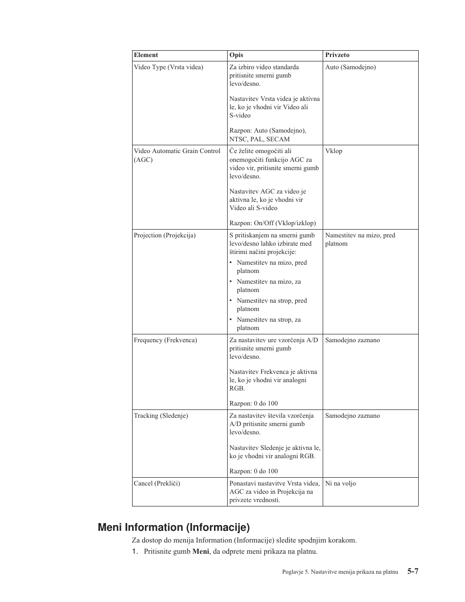 Meni information (informacije), Meni, Information | Informacije) | IBM E400 User Manual | Page 37 / 74