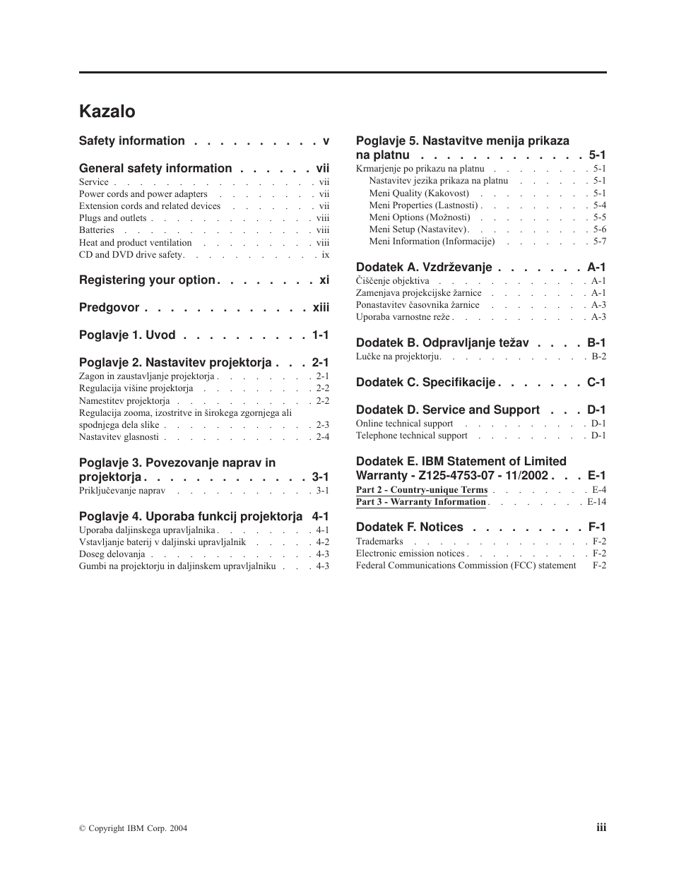 Kazalo | IBM E400 User Manual | Page 5 / 74