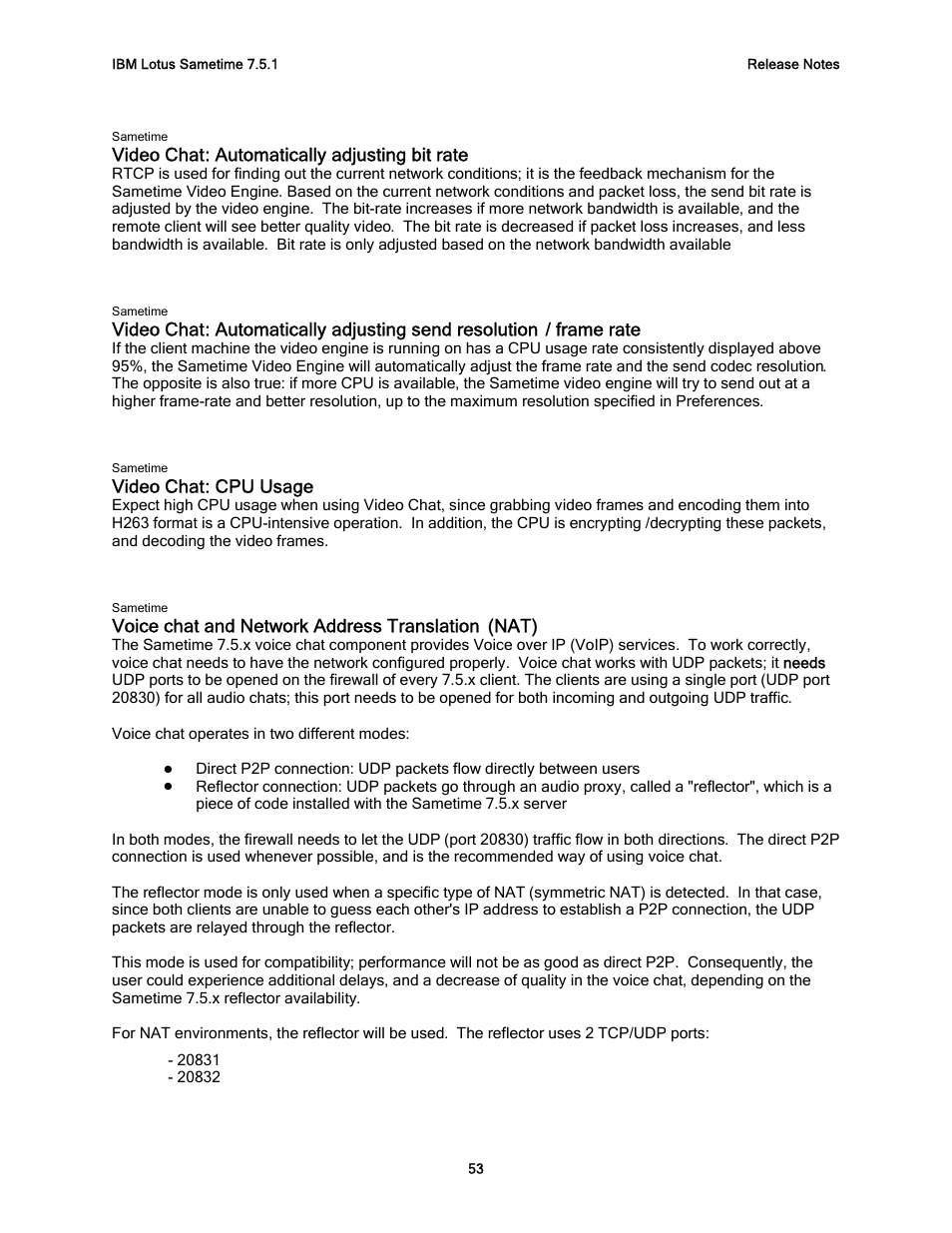 Video chat: automatically adjusting bit rate, Video chat: cpu usage, Voice chat and network address translation (nat) | IBM G325-2585-02 User Manual | Page 59 / 90