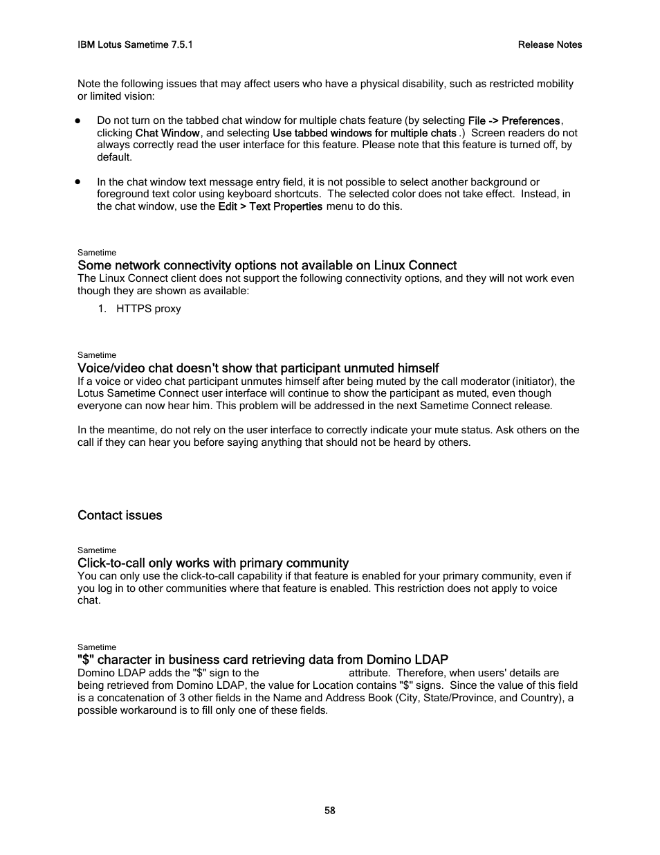 Contact issues, Click-to-call only works with primary community | IBM G325-2585-02 User Manual | Page 64 / 90
