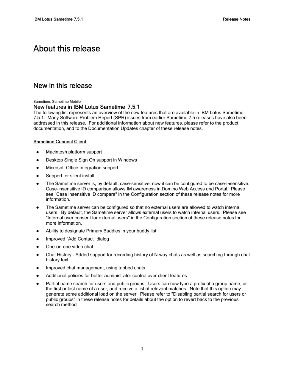About this release, New in this release, New features in ibm lotus sametime 7.5.1 | IBM G325-2585-02 User Manual | Page 7 / 90