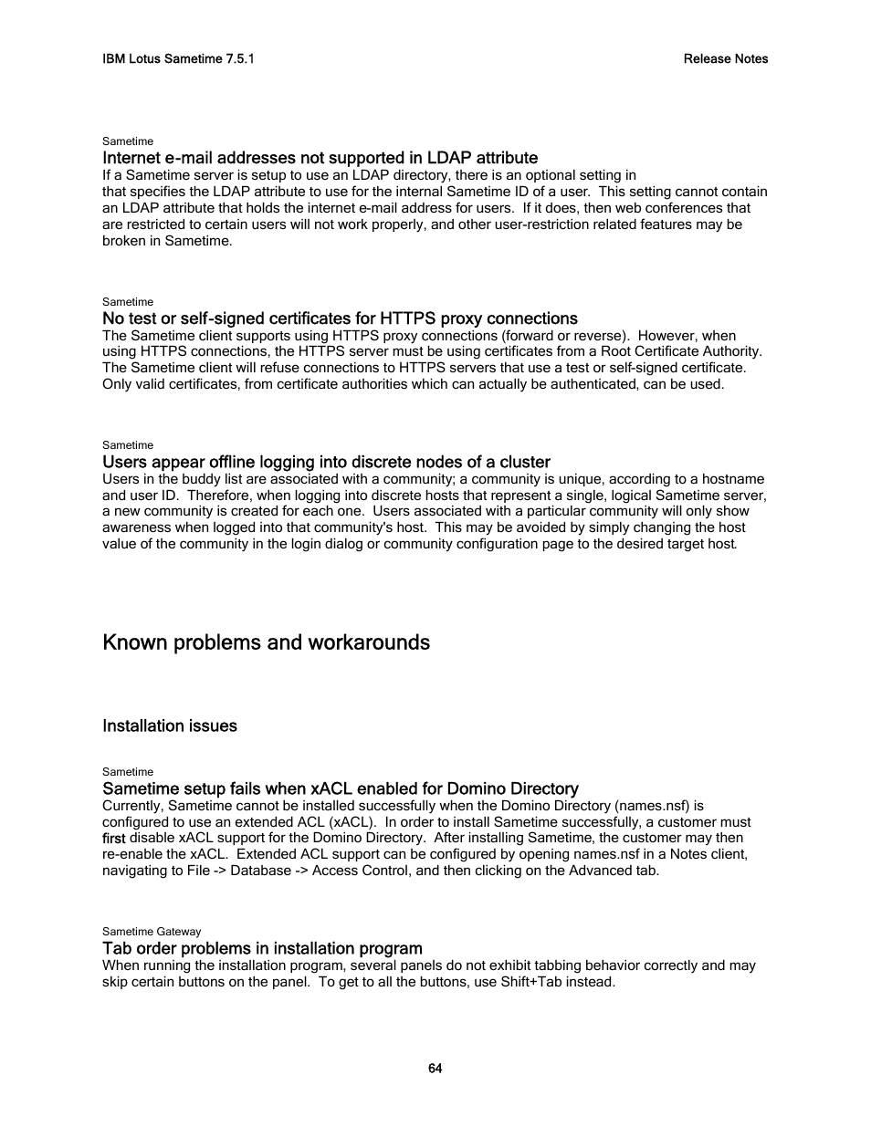 Known problems and workarounds, Installation issues, Tab order problems in installation program | IBM G325-2585-02 User Manual | Page 70 / 90