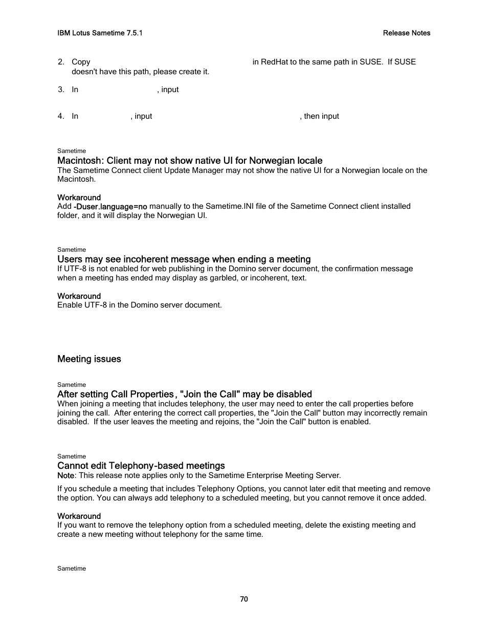 Meeting issues, Cannot edit telephony-based meetings | IBM G325-2585-02 User Manual | Page 76 / 90