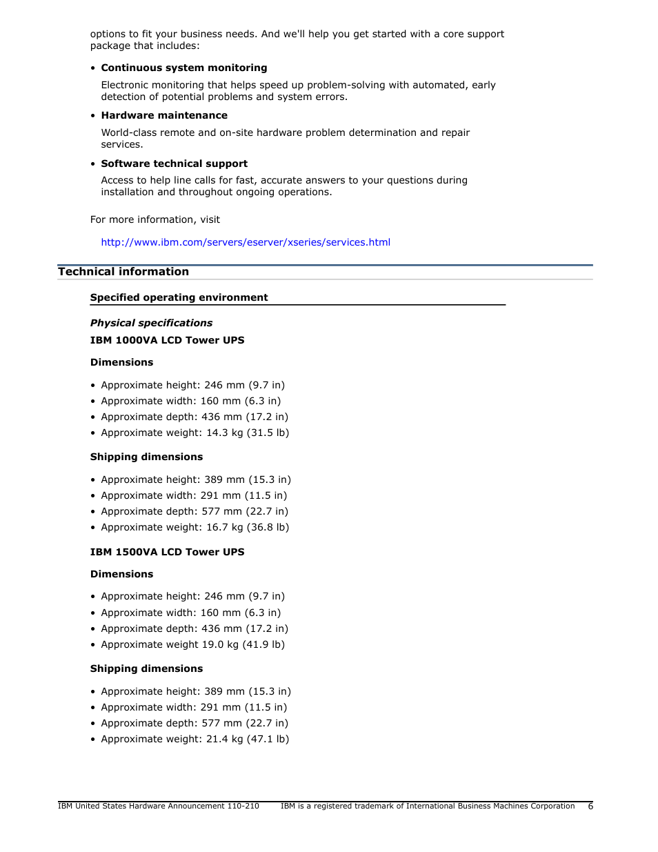 Technical information | IBM 1500VA User Manual | Page 6 / 20