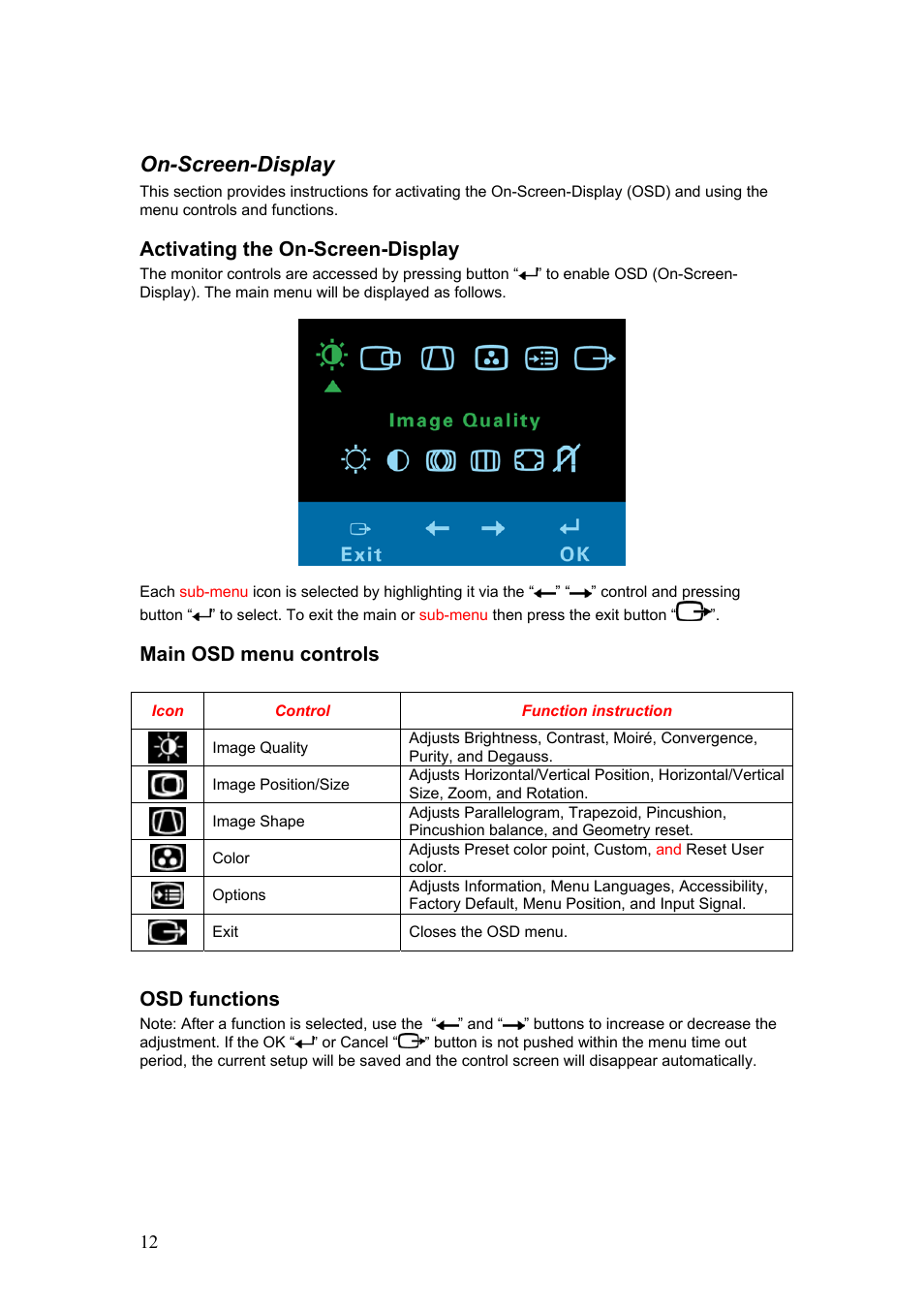 On-screen-display | IBM C220p User Manual | Page 13 / 24