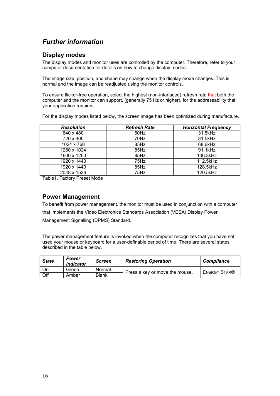 Further information, Display modes power management, Display modes | Power management | IBM C220p User Manual | Page 17 / 24