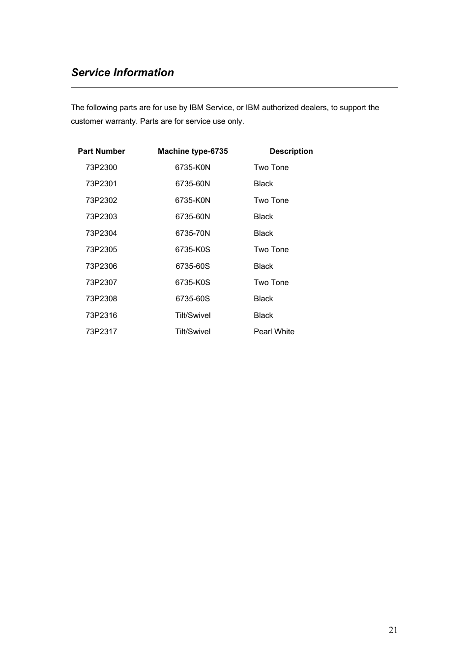 Service information | IBM C220p User Manual | Page 22 / 24