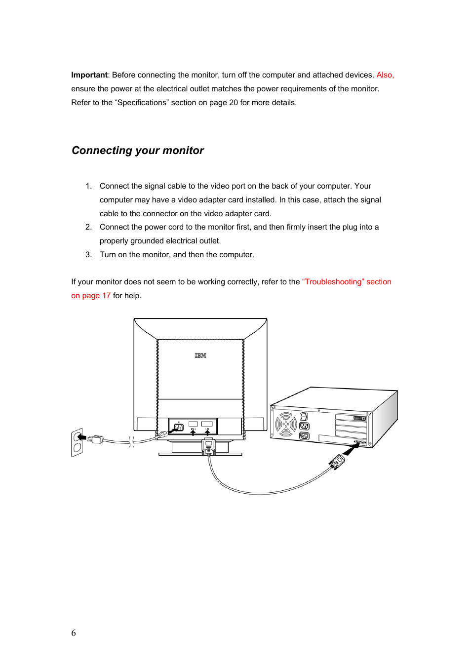 Connecting your monitor | IBM C220p User Manual | Page 7 / 24