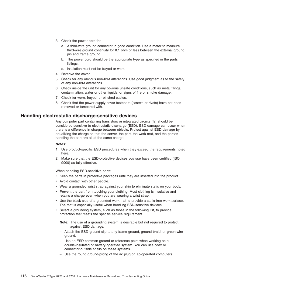 Handling electrostatic discharge-sensitive devices, Handling, Electrostatic | Discharge-sensitive, Devices | IBM BladeCenter T Type 8720 User Manual | Page 126 / 180