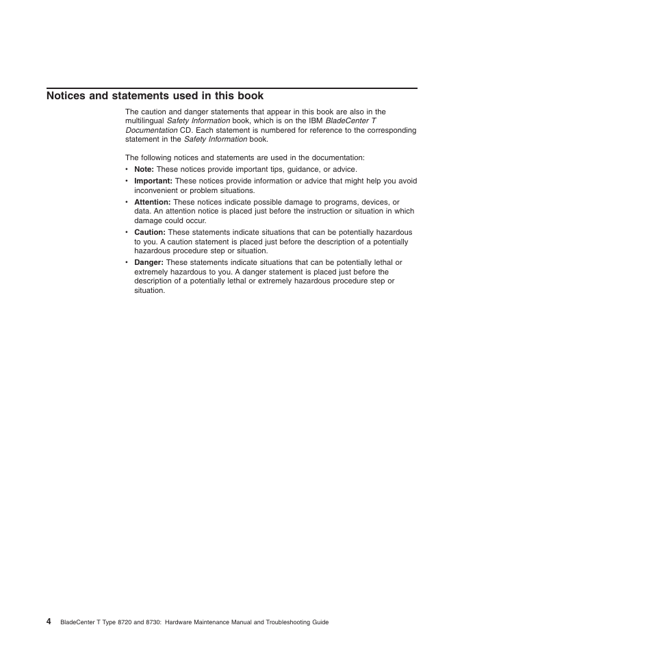 Notices and statements used in this book, Notices, Statements | Used, This, Book | IBM BladeCenter T Type 8720 User Manual | Page 14 / 180