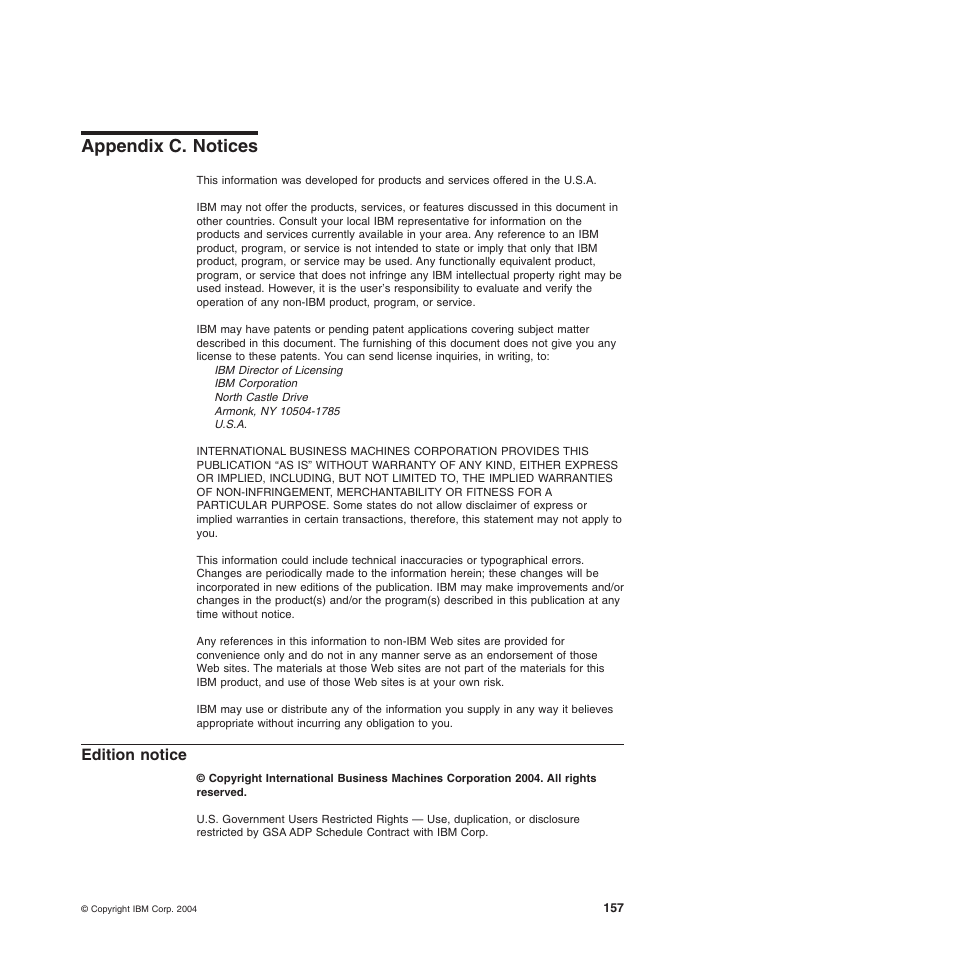 Appendix c. notices, Edition notice, Appendix | Notices, Edition, Notice | IBM BladeCenter T Type 8720 User Manual | Page 167 / 180