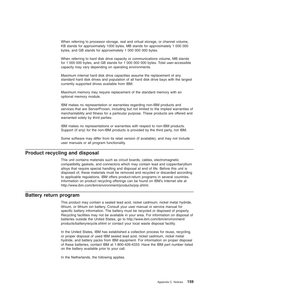 Product recycling and disposal, Battery return program, Product | Recycling, Disposal, Battery, Return, Program | IBM BladeCenter T Type 8720 User Manual | Page 169 / 180