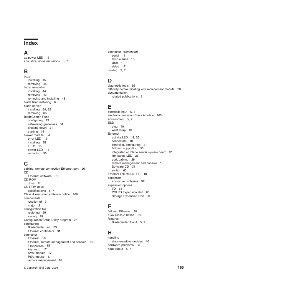 Index | IBM BladeCenter T Type 8720 User Manual | Page 175 / 180