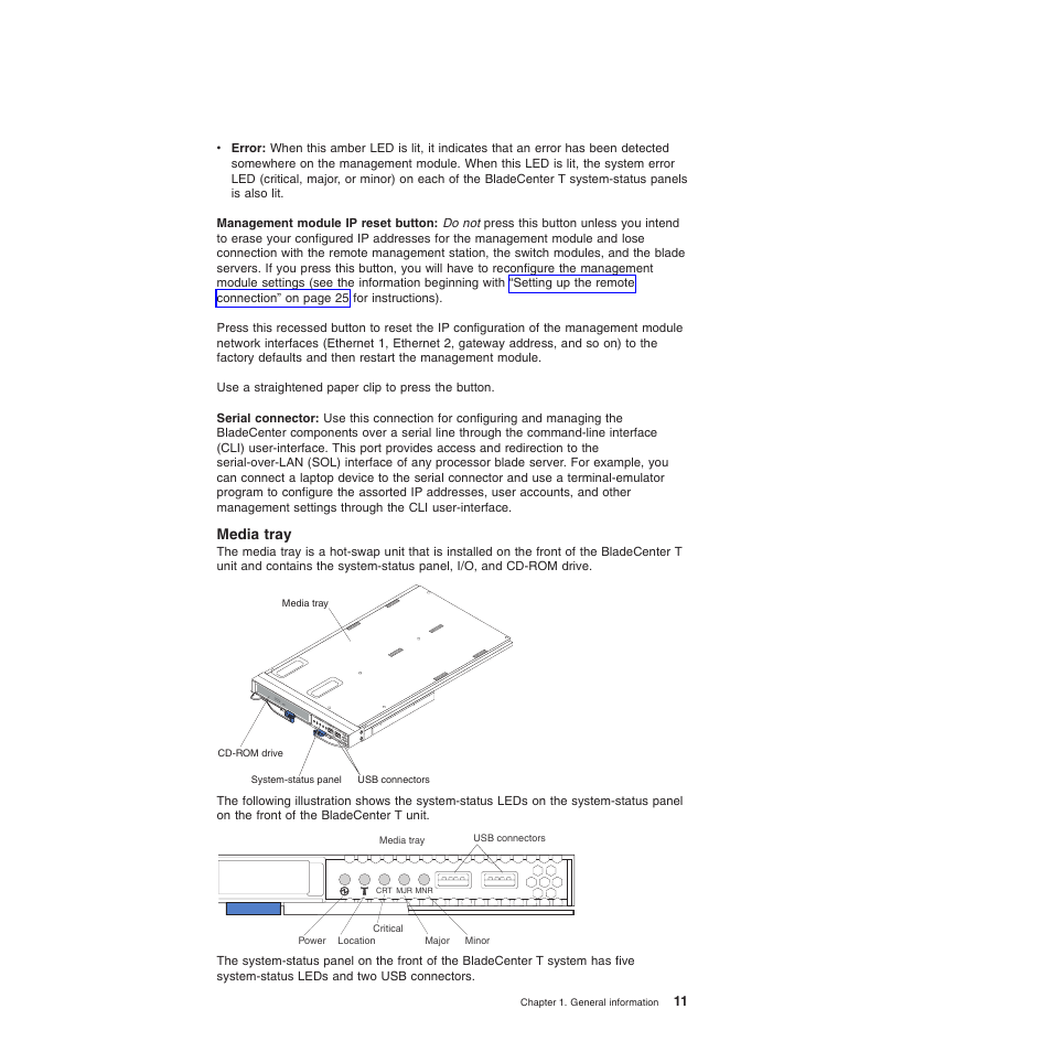 Media tray | IBM BladeCenter T Type 8720 User Manual | Page 21 / 180