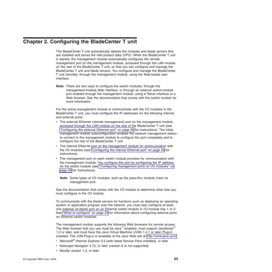 Chapter 2. configuring the bladecenter t unit, Chapter, Configuring | Bladecenter, Unit | IBM BladeCenter T Type 8720 User Manual | Page 33 / 180